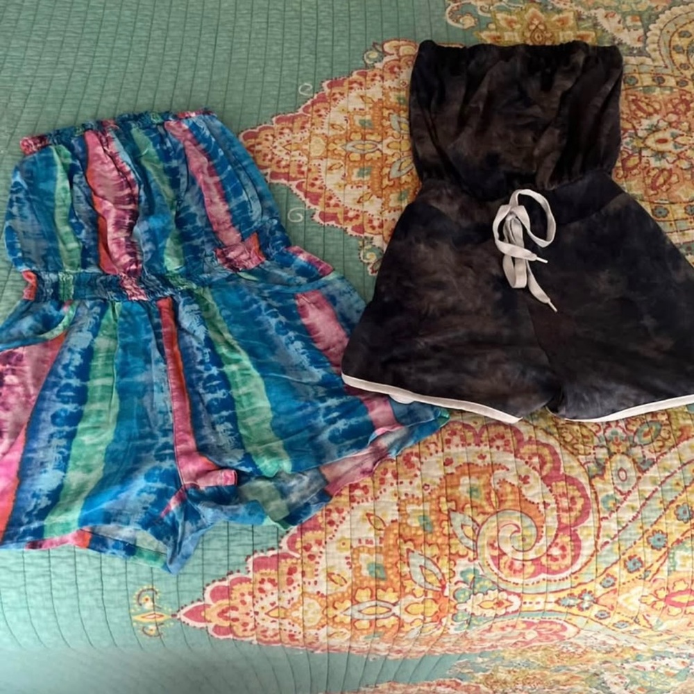 Colorful Tie-Dye and Black Shorts Set
